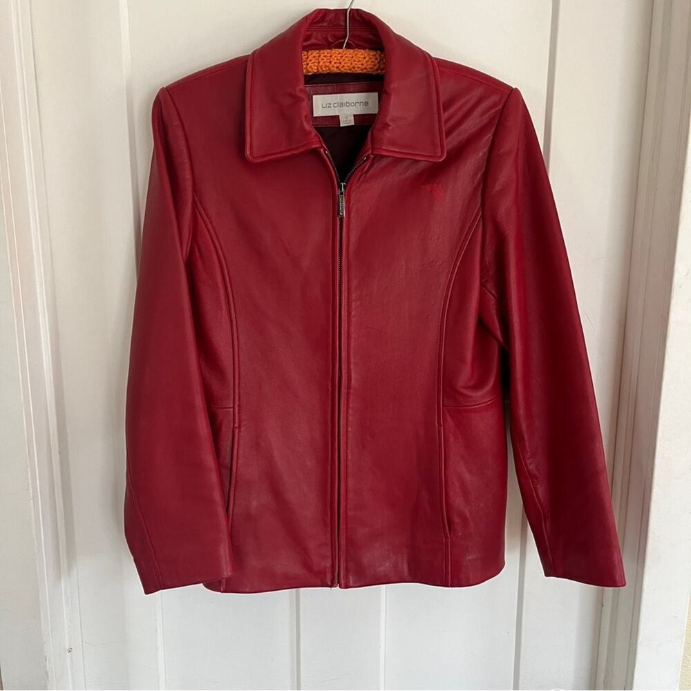Liz Claiborne Red Leather Zip-Front Jacket Women's S